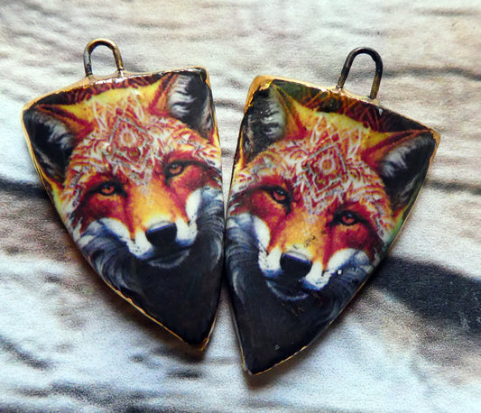 Ceramic Fox Decal Shield Charms #3