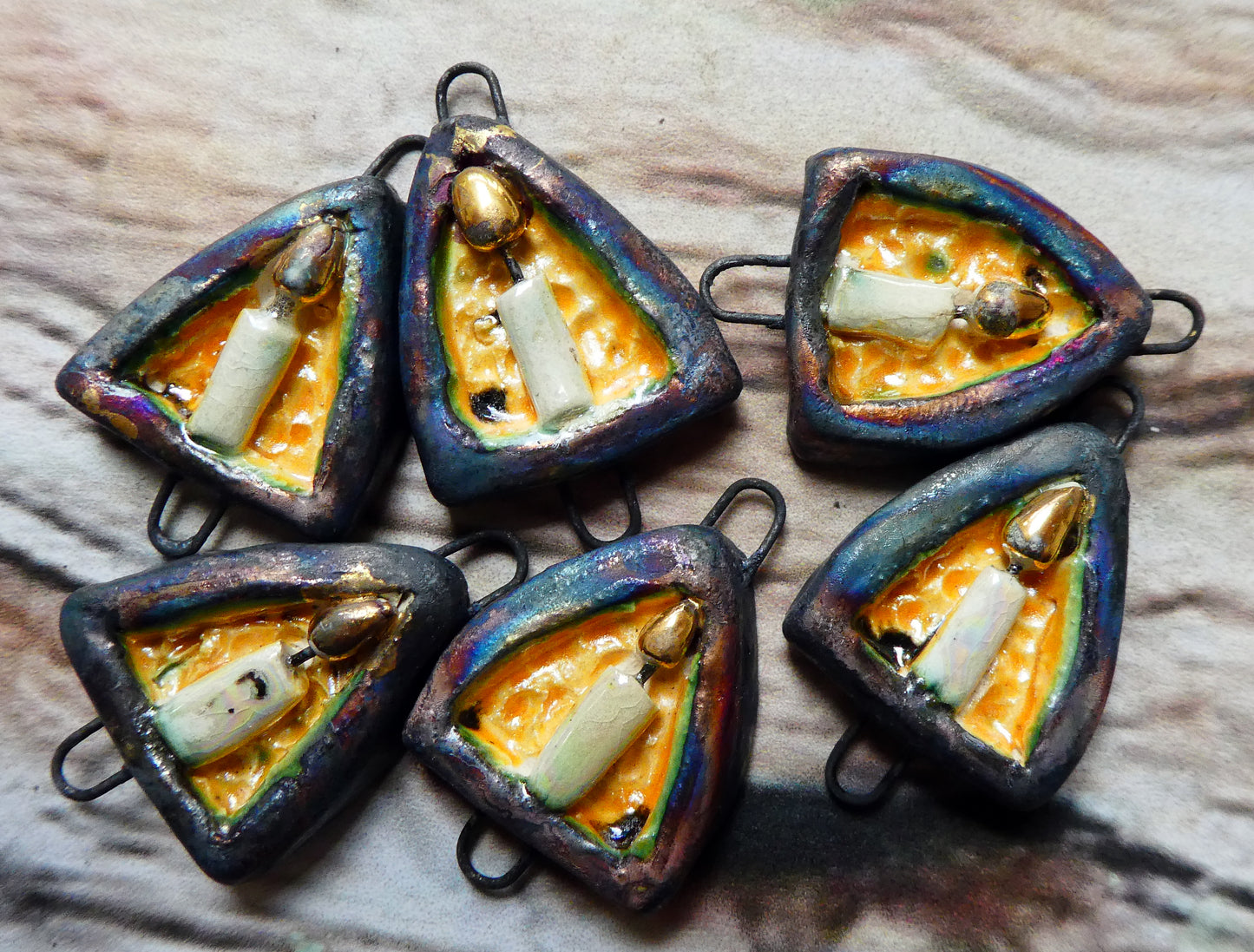 Ceramic Candle Arch Earring Connectors - Papaya