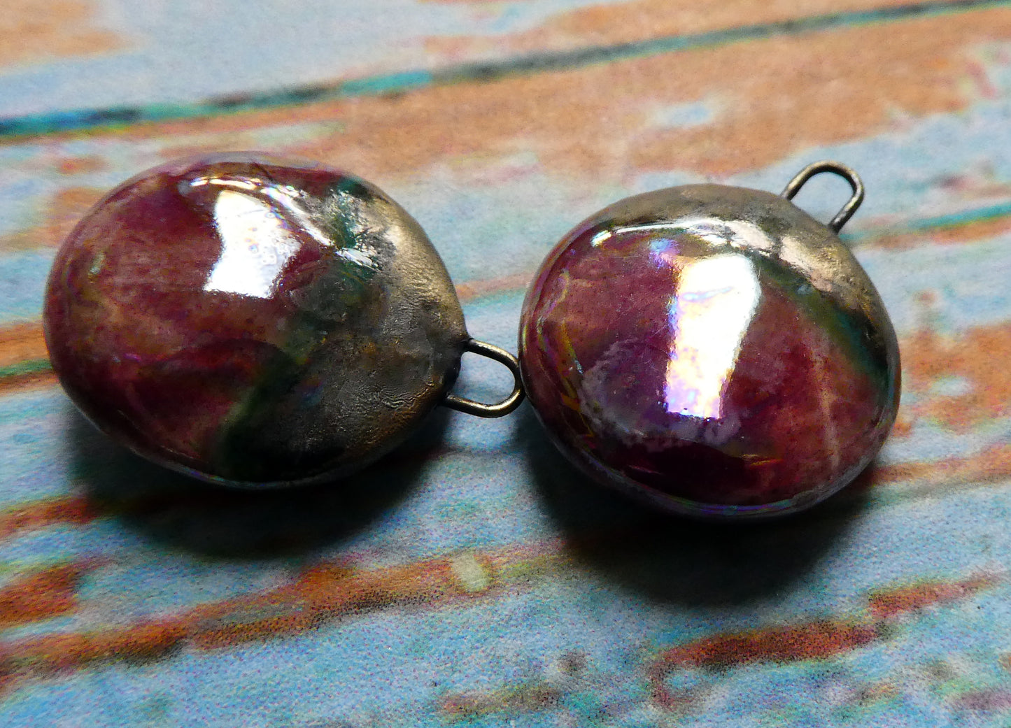 Ceramic Lustrous Disc Drops -Plum Passion