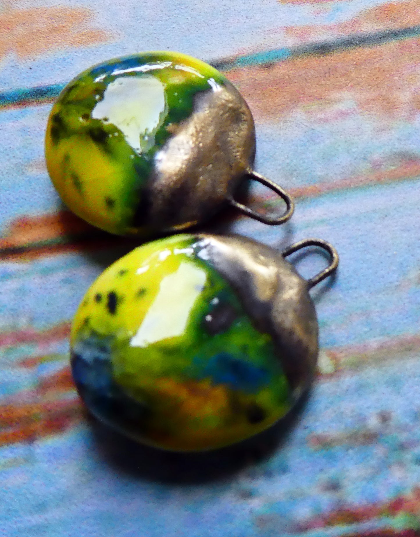 Ceramic Lustrous Disc Drops -Mardi Gras