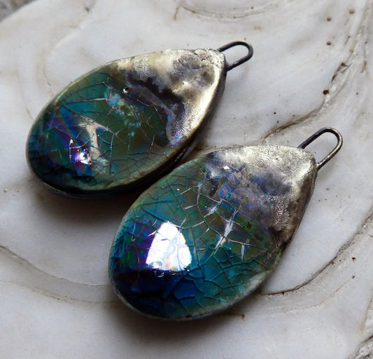 Ceramic Lustrous Flat Teardrop Drops -Oriental Blue