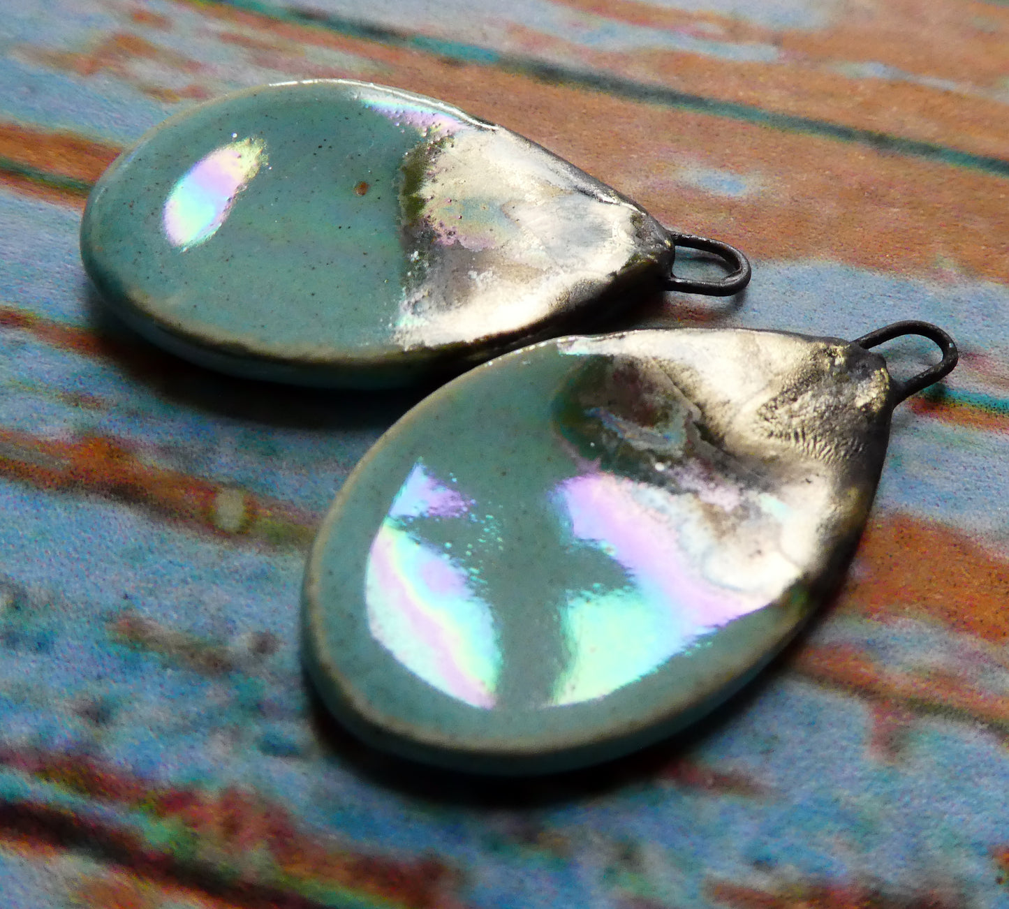 Ceramic Lustrous Flat Teardrop Drops -Larimar