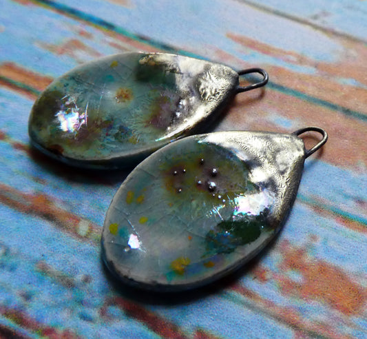 Ceramic Lustrous Flat Teardrop Drops - Mountain Moss