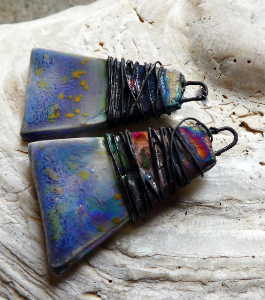 Ceramic Wire Wrapped Lustrous Wedge Charms - Peritwinkle