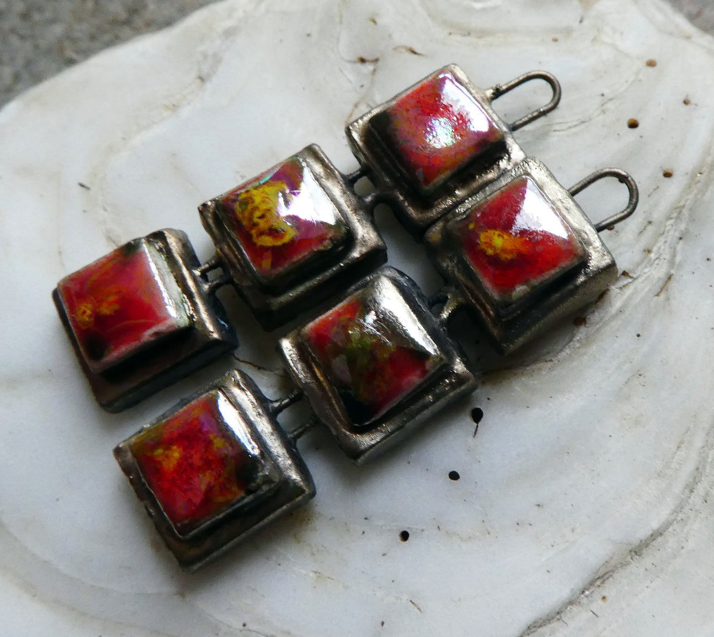Ceramic Moulded Square Stack Charms - Firecracker