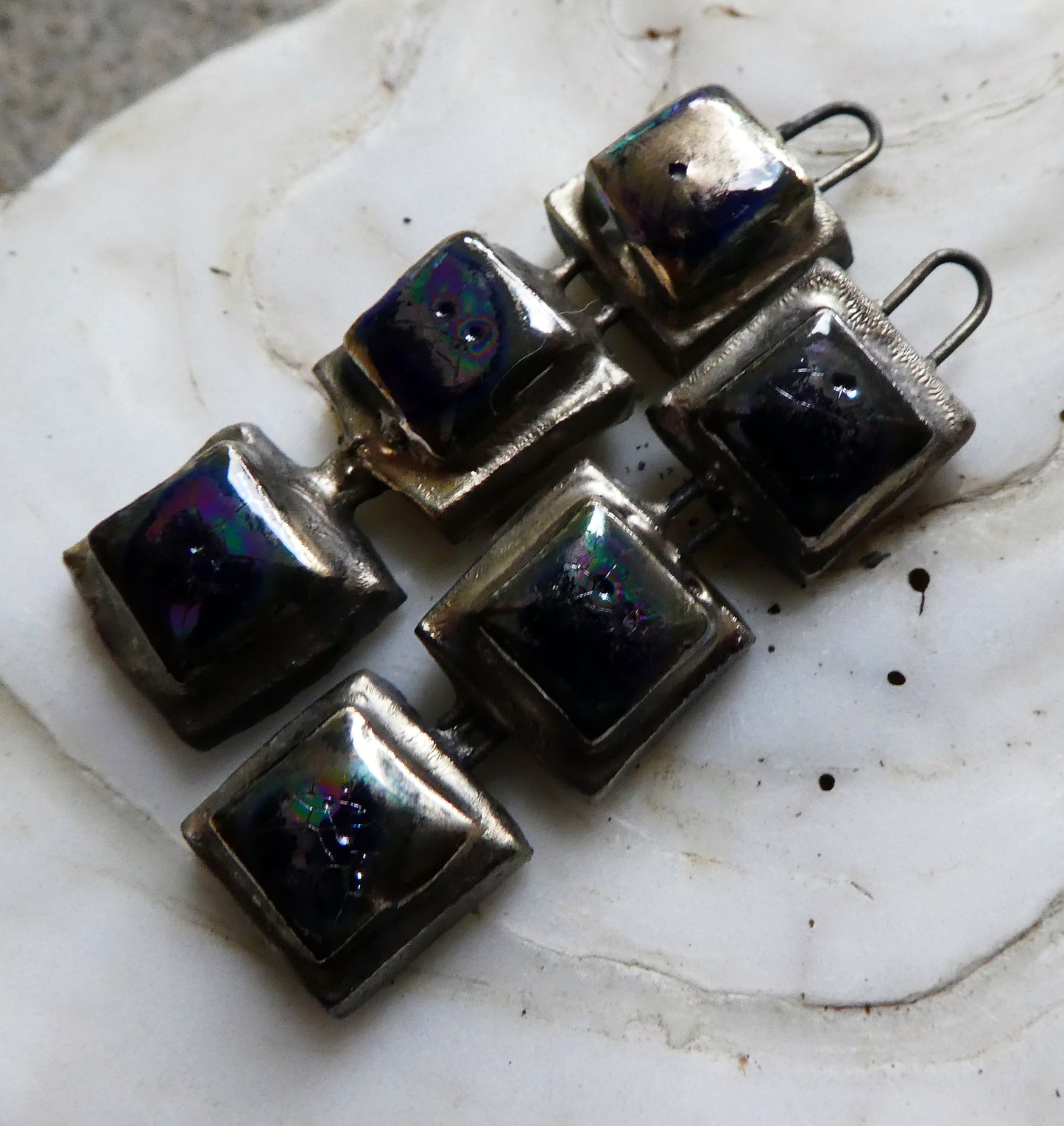 Ceramic Lustrous Moulded Square Stack Charms - Mirror Blue