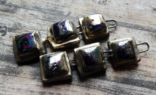 Ceramic Lustrous Moulded Square Stack Charms - Mirror Blue