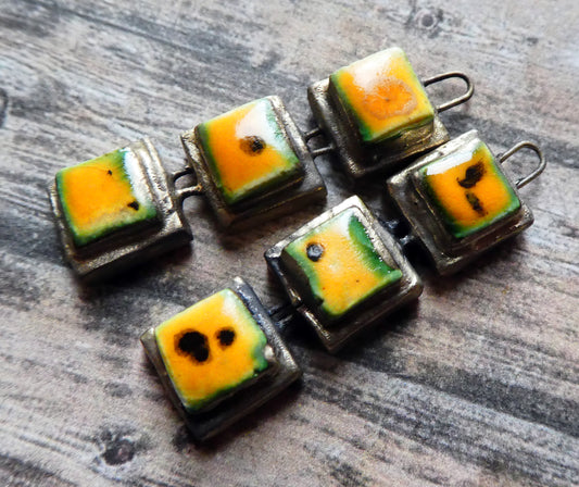 Ceramic Moulded Square Stack Charms - Papaya