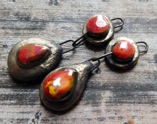 Ceramic Lustrous Moulded Teardrop Dangles - Firecracker