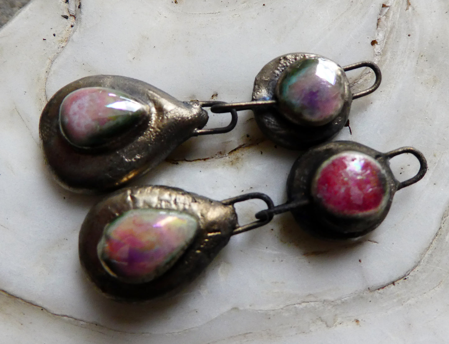 Ceramic Lustrous Moulded Teardrop Dangles - Berry Tart