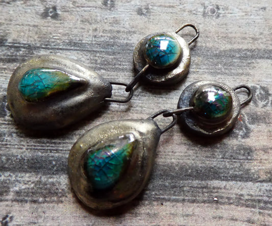 Ceramic Lustrous Moulded Teardrop Dangles - Oriental Blue