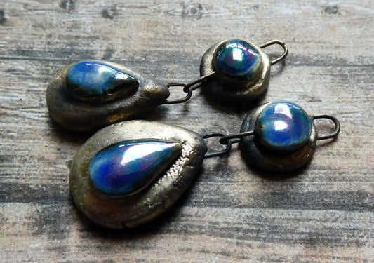 Ceramic Lustrous Moulded Teardrop Dangles -Soft Blue