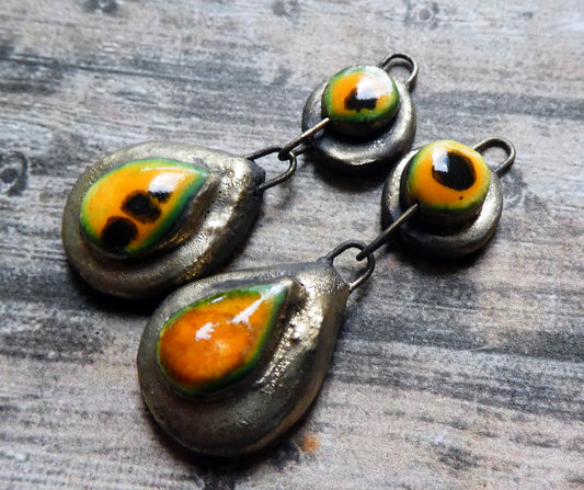 Ceramic Lustrous Moulded Teardrop Dangles -Papaya
