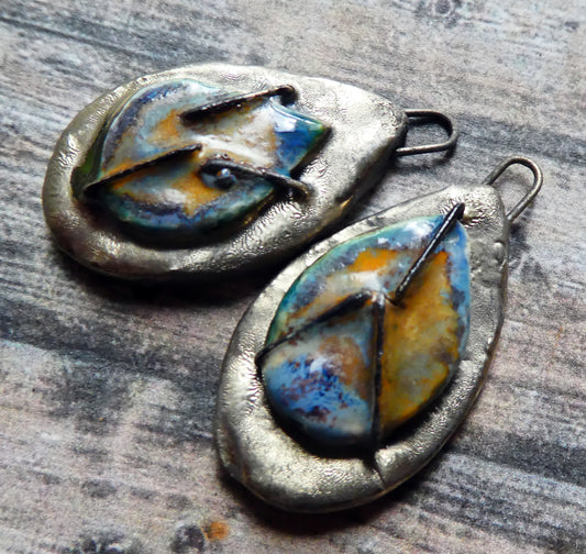 Ceramic Moulded Teardrop Stapled Charms - Outer Space