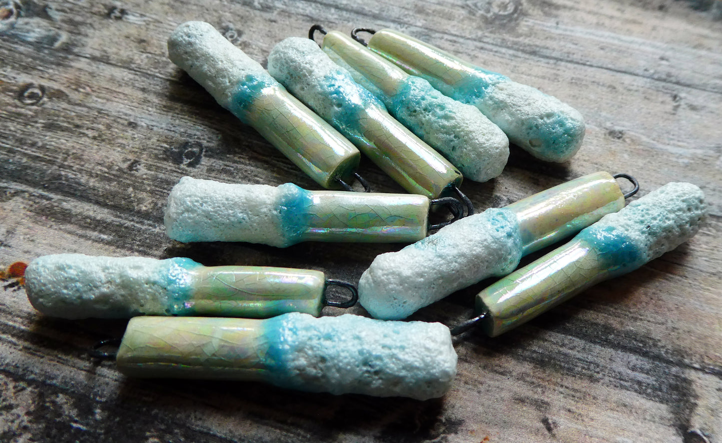 Ceramic Lustrous Snow and Ice Sticks -Aquamarine Crackle