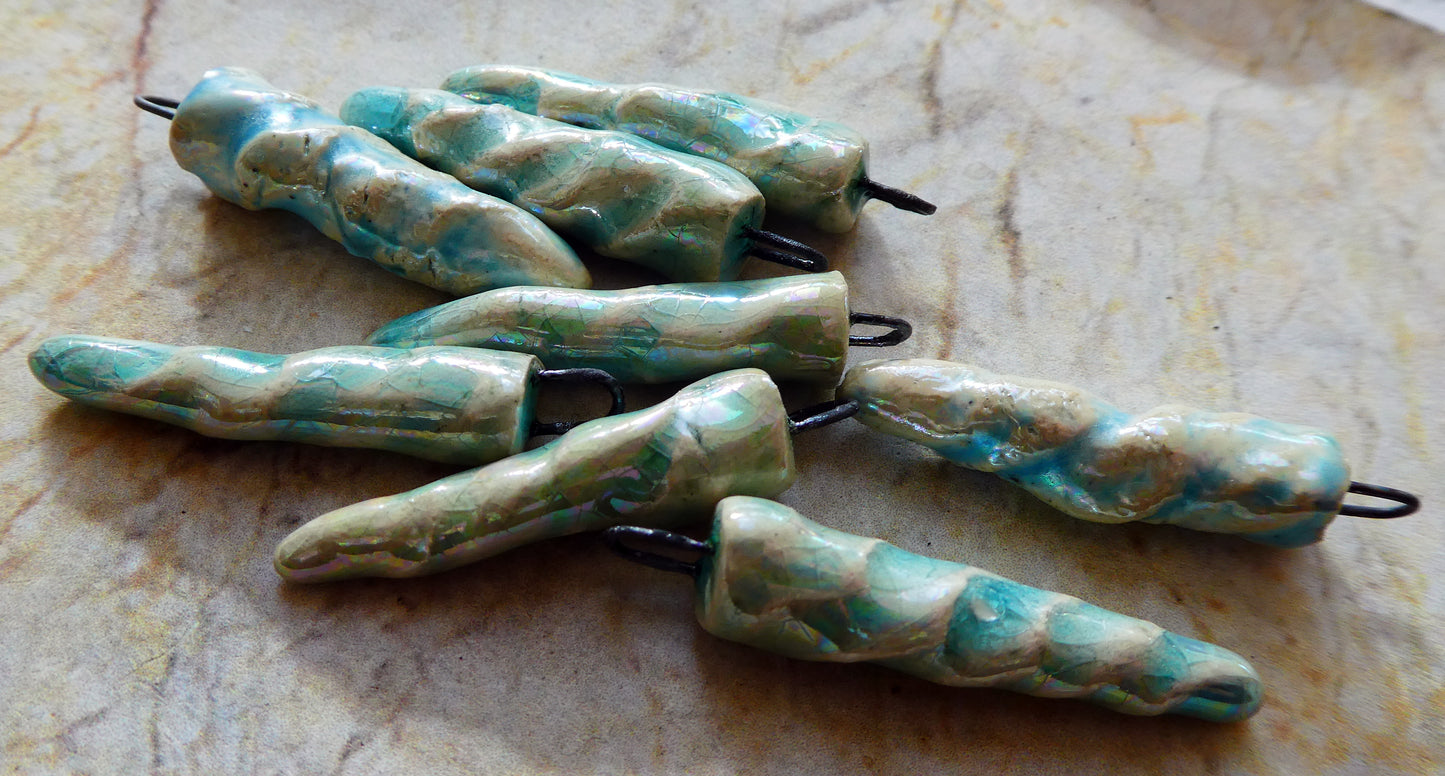 Ceramic Lustrous Icicle Earring Charms - Aquamarine Crackle