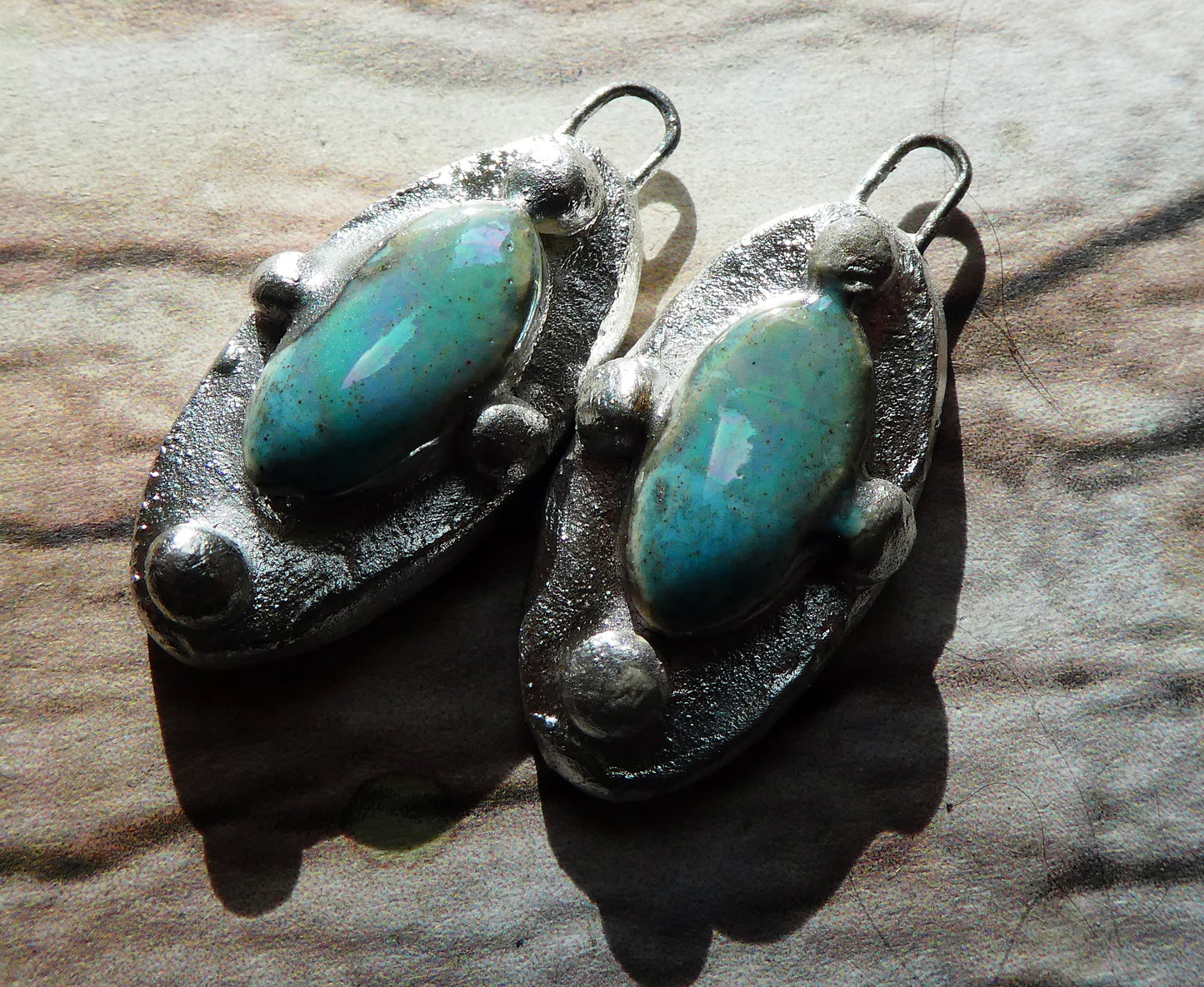 Ceramic Lustrous Silvery Granule Oval Charms - Larimar