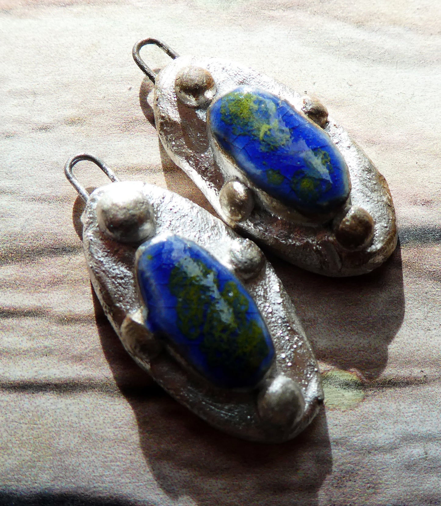 Ceramic Lustrous Silvery Granule Oval Charms - Starry Night