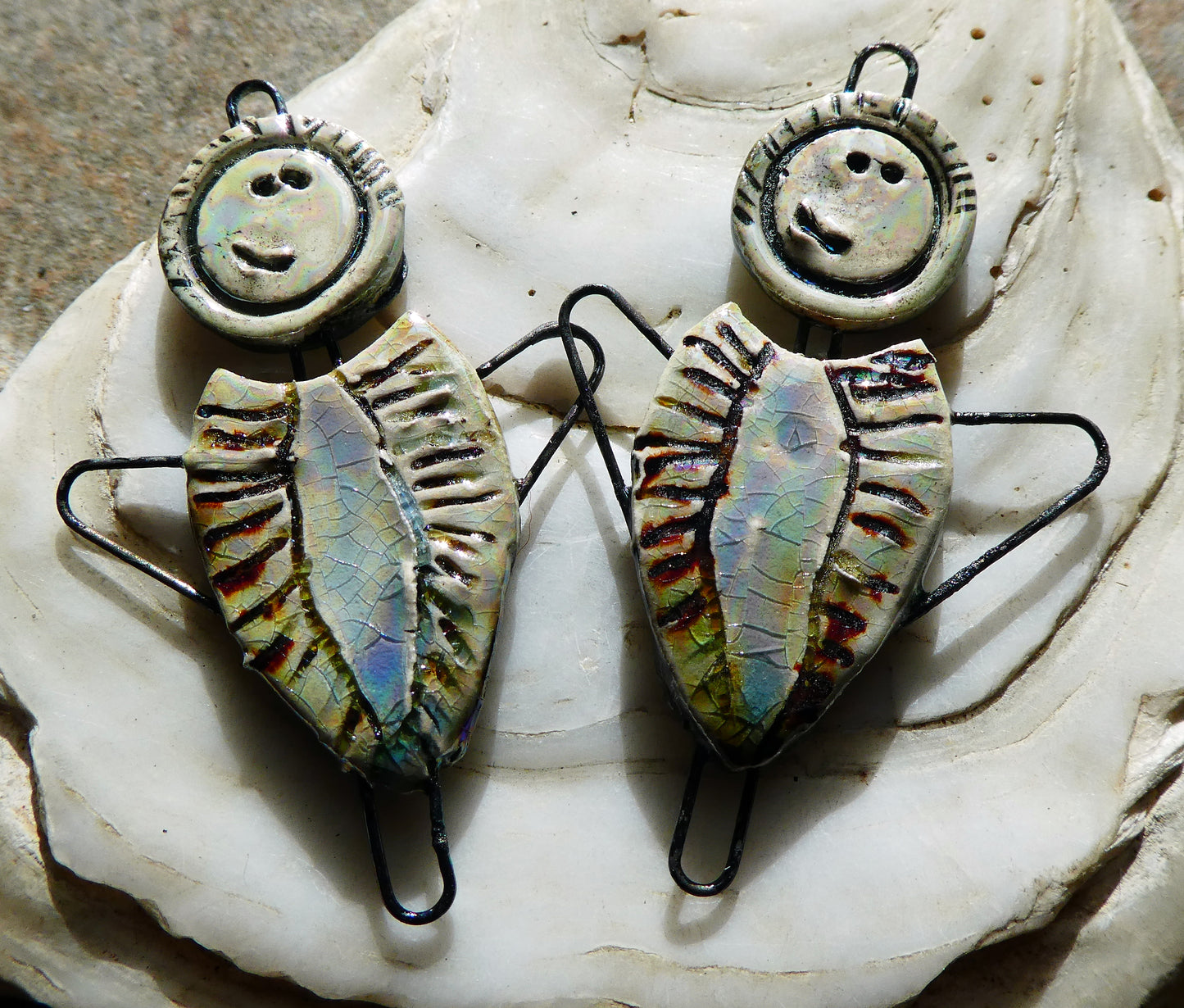 Ceramic Lustrous Simple Souls Angel Connectors -Moonscape Crackle