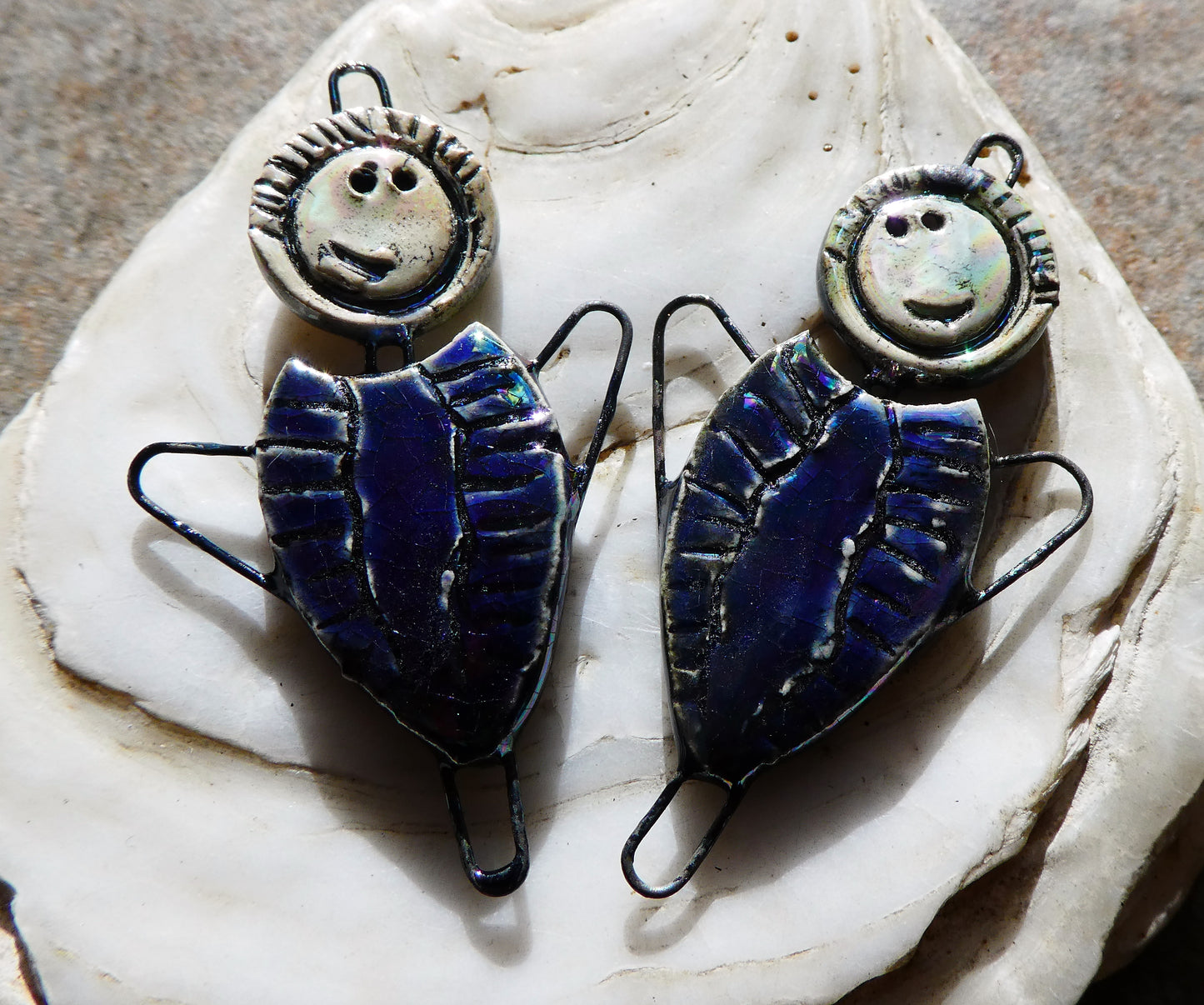 Ceramic Lustrous Simple Souls Angel Connectors -Mirror Blue