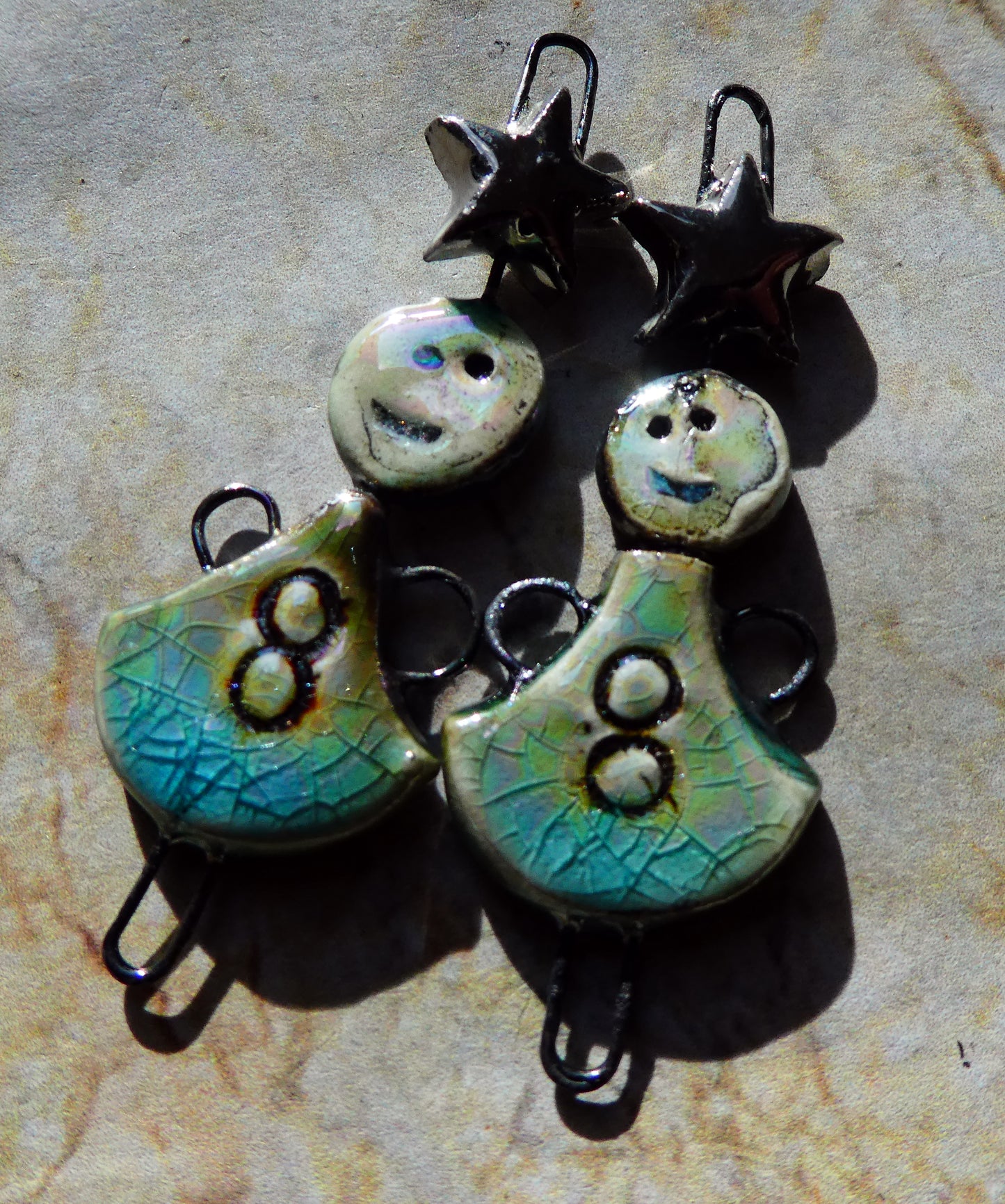 Ceramic Lustrous Simple Souls Christmas Fairy Connectors -Aquamarine Crackle