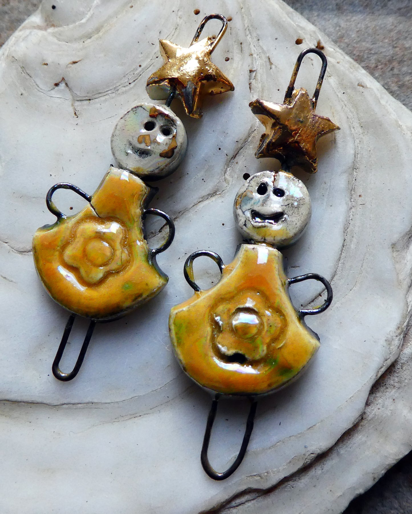 Ceramic Lustrous Simple Souls Christmas Fairy Connectors -Yellow