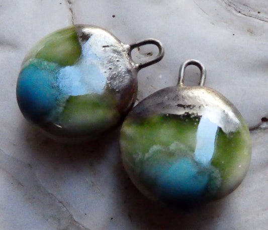 Ceramic Lustrous Disc Drops -Blue Ice