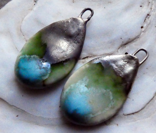 Ceramic Lustrous Flat Teardrop Drops -Blue Ice