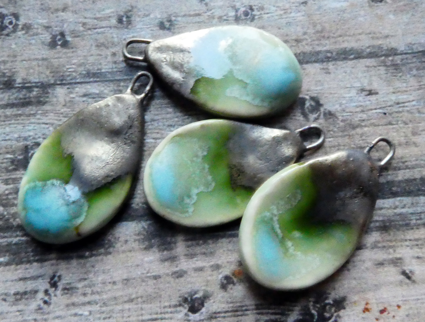 Ceramic Lustrous Flat Teardrop Drops -Blue Ice