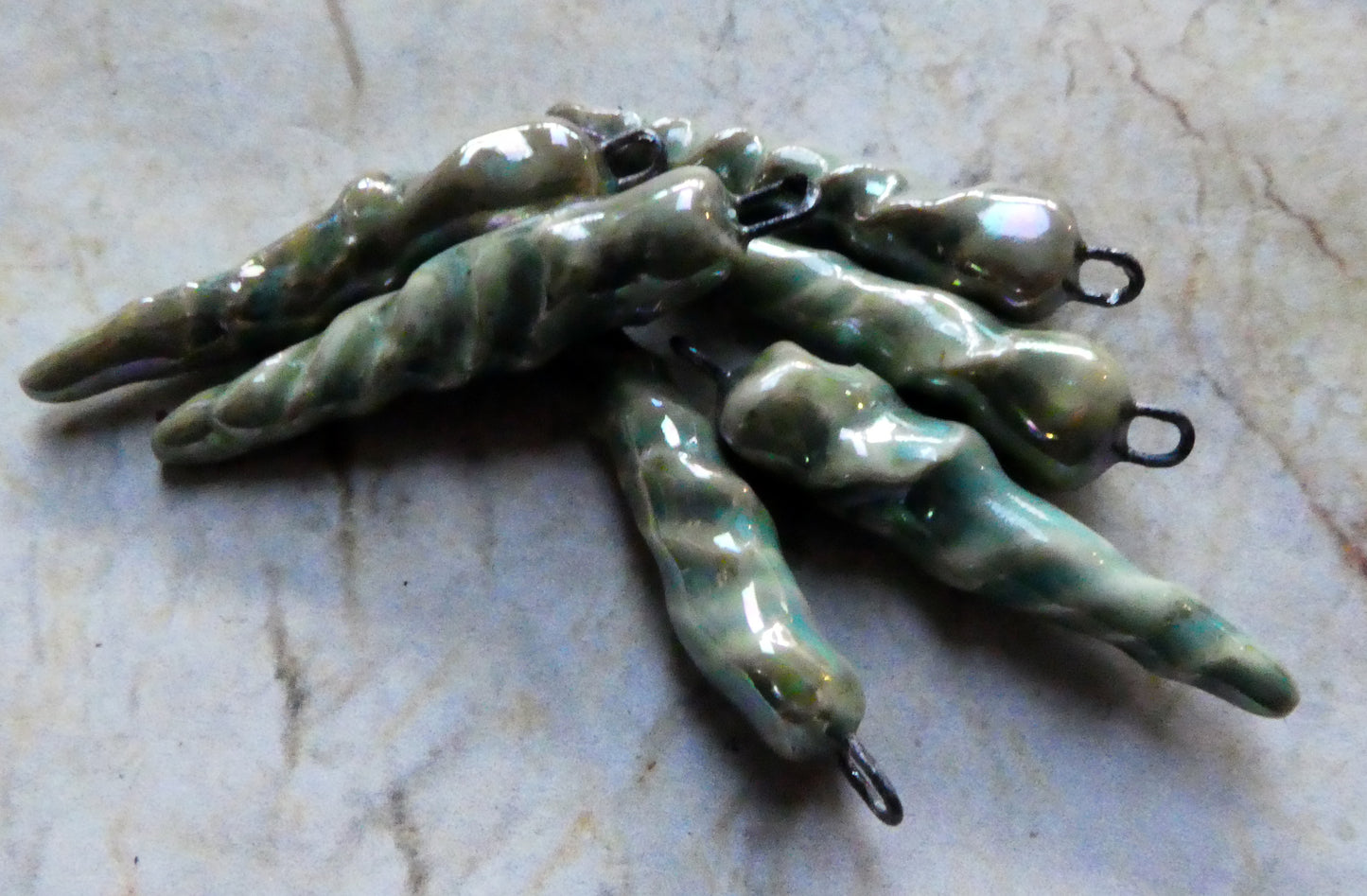 Ceramic Lustrous Icicle Earring Charms - Celadon