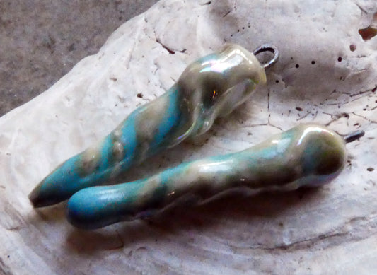 Ceramic Lustrous Icicle Earring Charms - Blue Ice