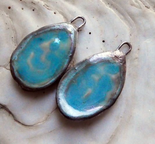 Ceramic Lustrous Silvery Icy Pool Charms - Blue Ice