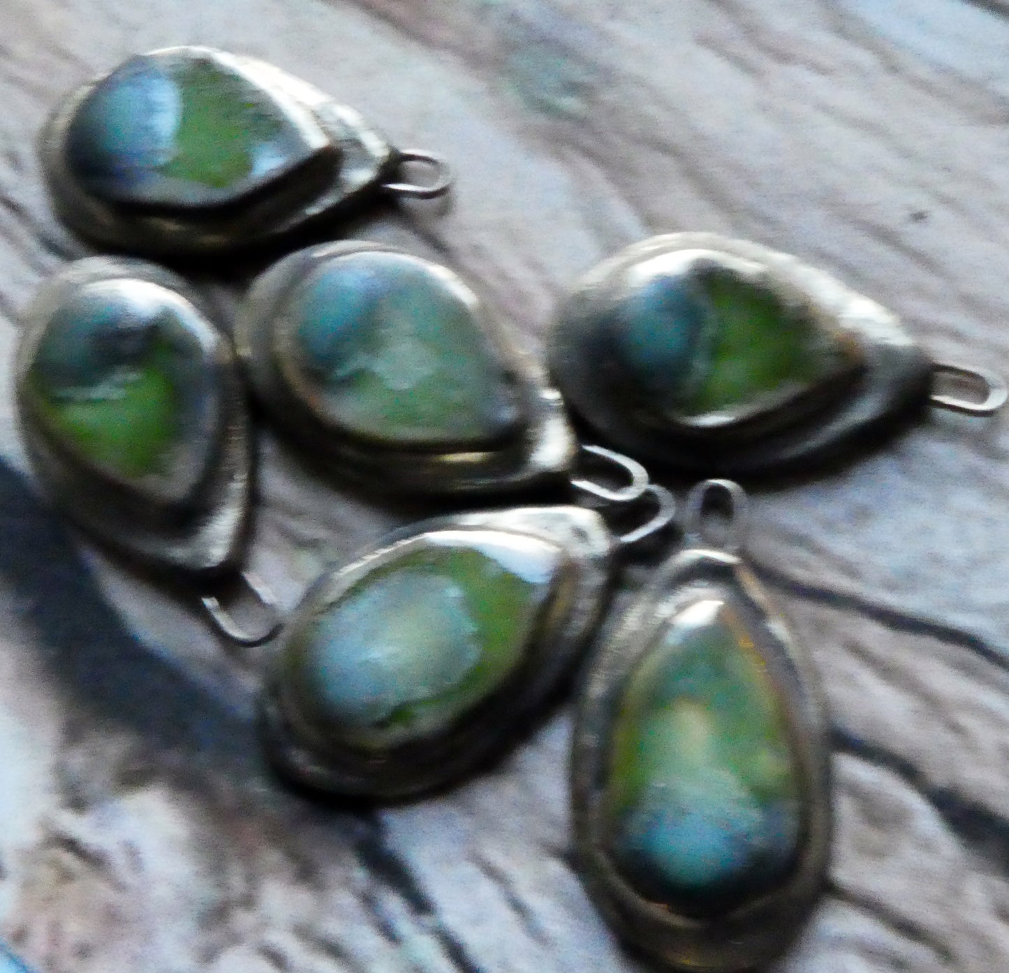 Ceramic Moulded Teardrop Charms -Blue Ice