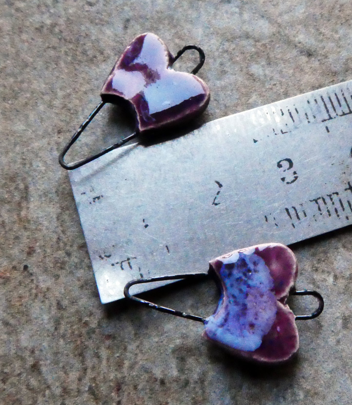 Ceramic Heart Earring Connectors -Plum Jelly