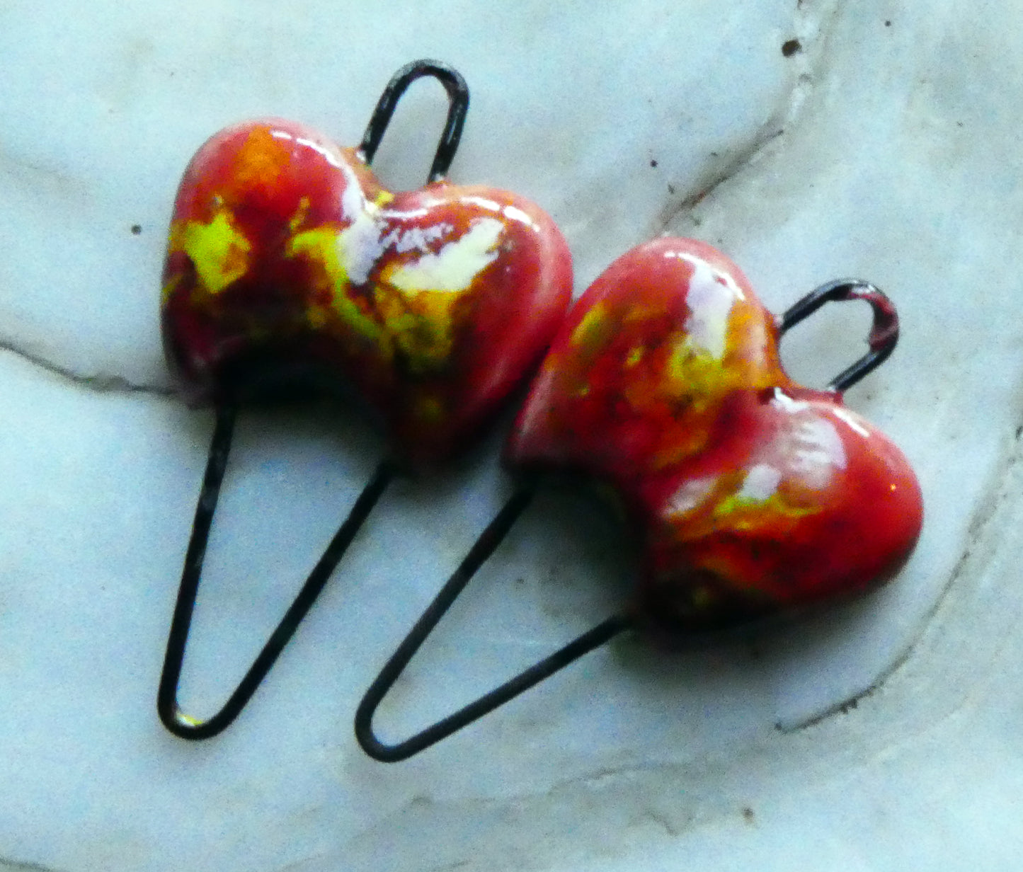 Ceramic Heart Earring Connectors -Firecracker