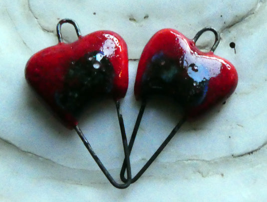 Ceramic Heart Earring Connectors -Ladybird