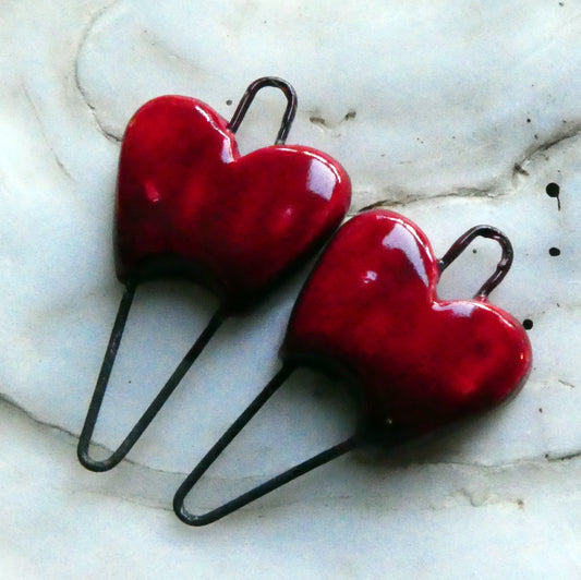 Ceramic Heart Earring Connectors -Red