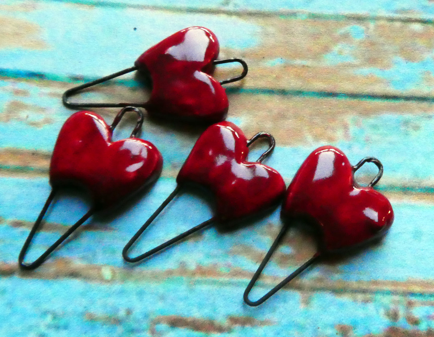 Ceramic Heart Earring Connectors -Red