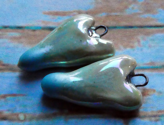 Ceramic Lustrous Long Heart Earring Charms - Blue Ice