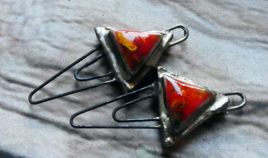 Ceramic Moulded Triangle Double Hoop Connectors- Firecracker