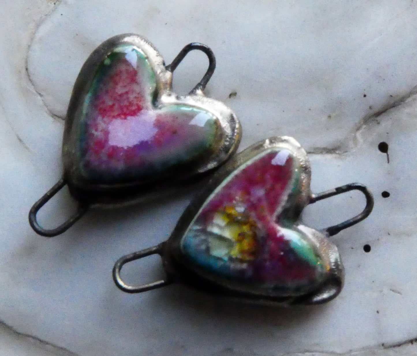 Ceramic Moulded Heart Connectors- Berry Tart