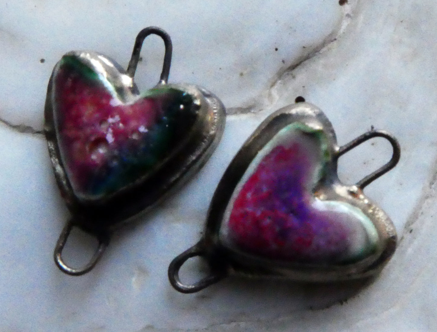 Ceramic Moulded Heart Connectors- Strawberry Sundae