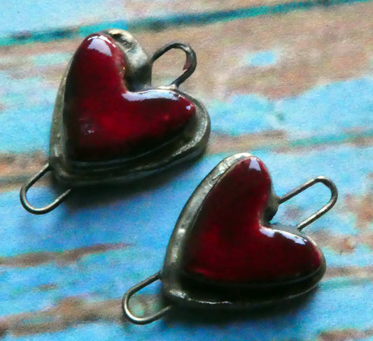 Ceramic Moulded Heart Connectors -Red