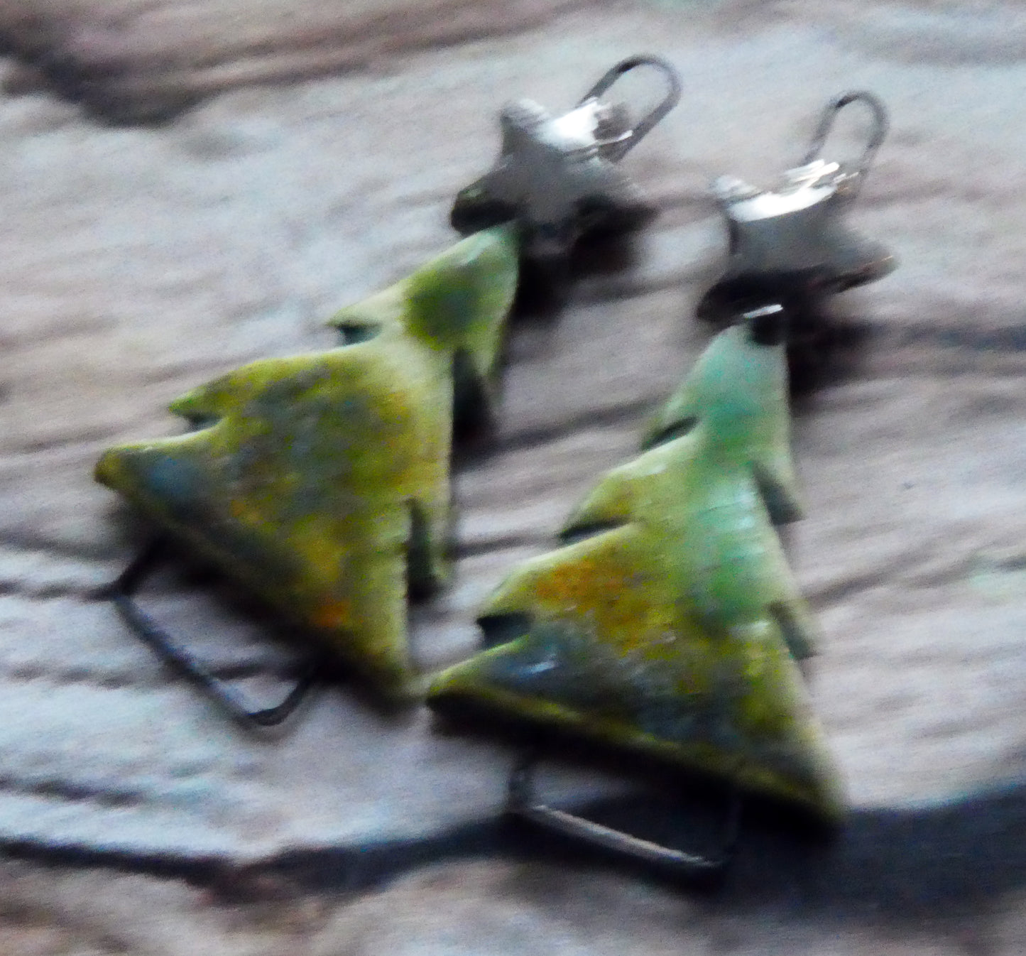 Ceramic Christmas Tree and Star Earring Connectors -Dark Jade