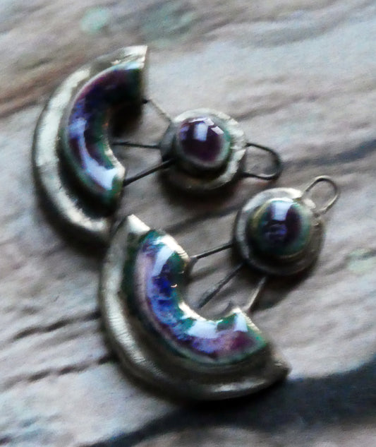 Ceramic Moulded Disc and Scoop Charms - Plum Jelly