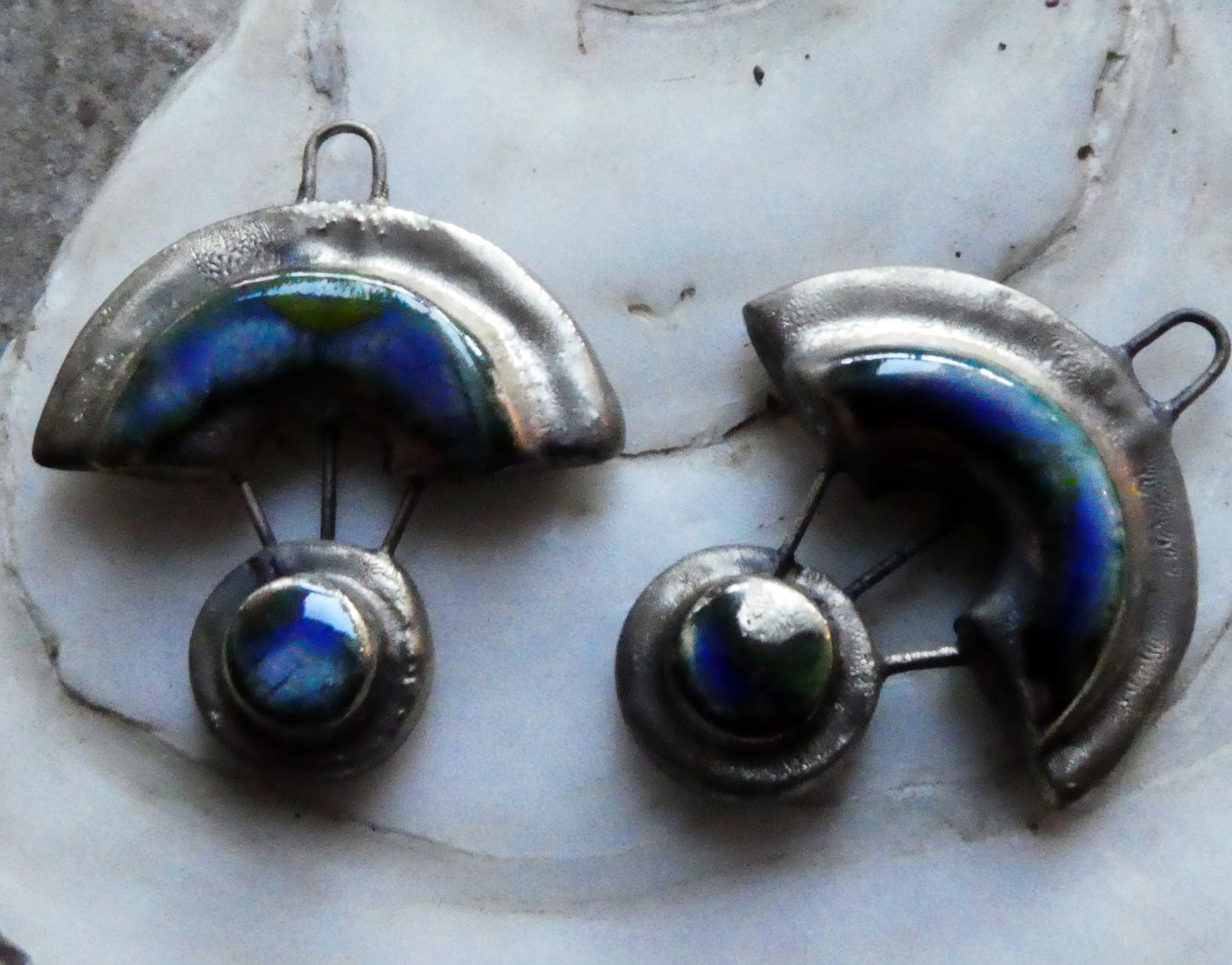 Ceramic Moulded Scoop and Disc Charms - Starry Night