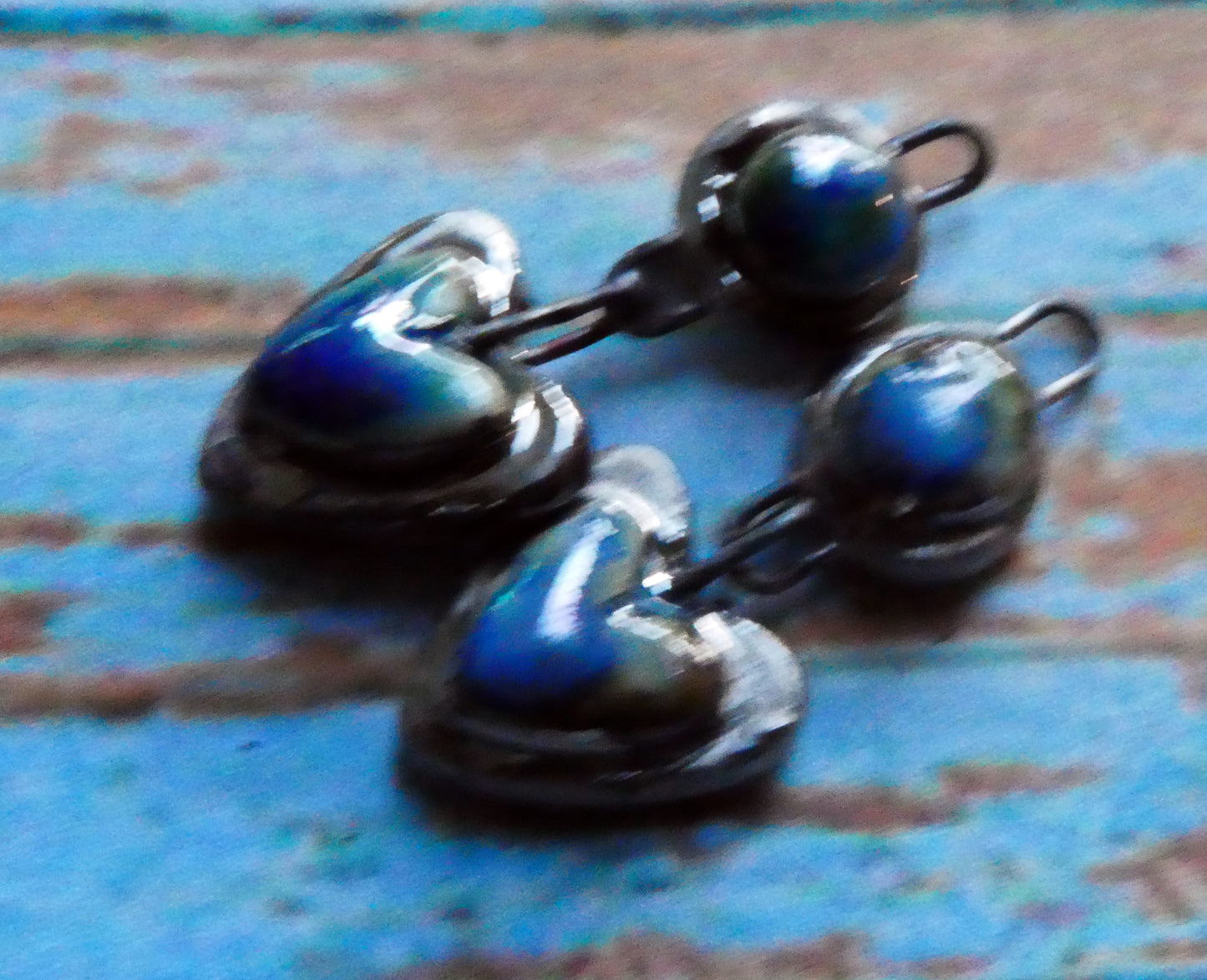 Ceramic Moulded Disc and Heart Dangles - Platinum and Soft Blue
