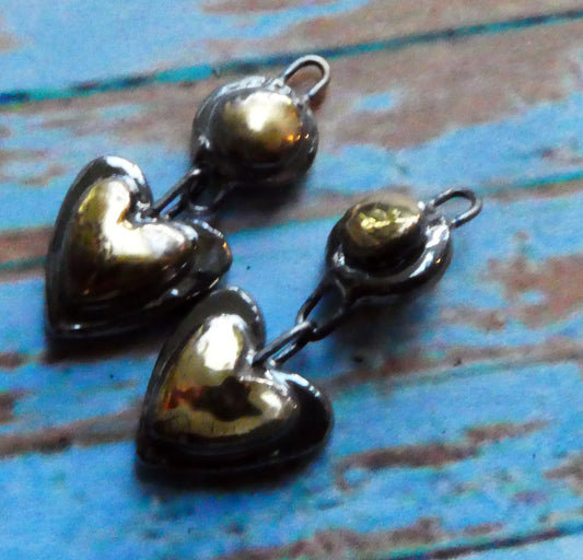 Ceramic Moulded Disc and Heart Dangles - Platinum and Gold #2