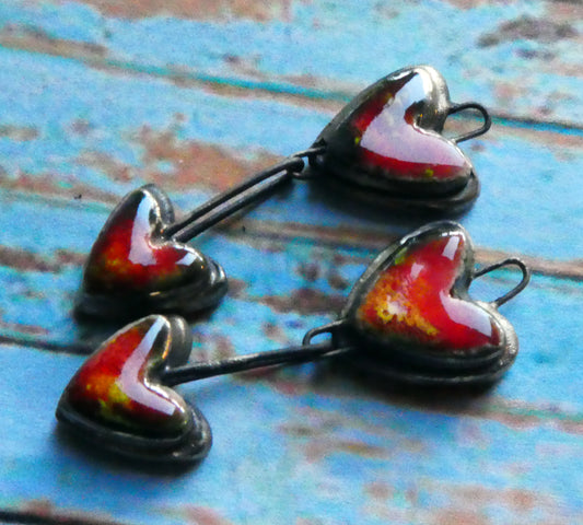 Ceramic Moulded Double Heart Dangles -Firecracker