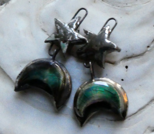 Ceramic Lustrous Star and Moulded Moon Earring Dangles- Topaz